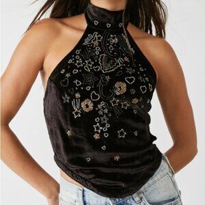 Y2K Western Halter Top NWT Free People Beaded Velvet